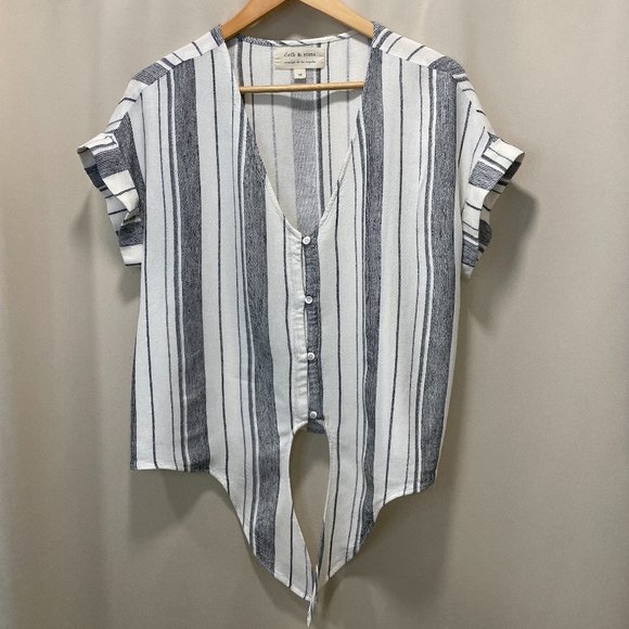 Cloth & Stone (Anthropologie) Waist Tie Blouse - White/Black, M - Picture 2 of 7